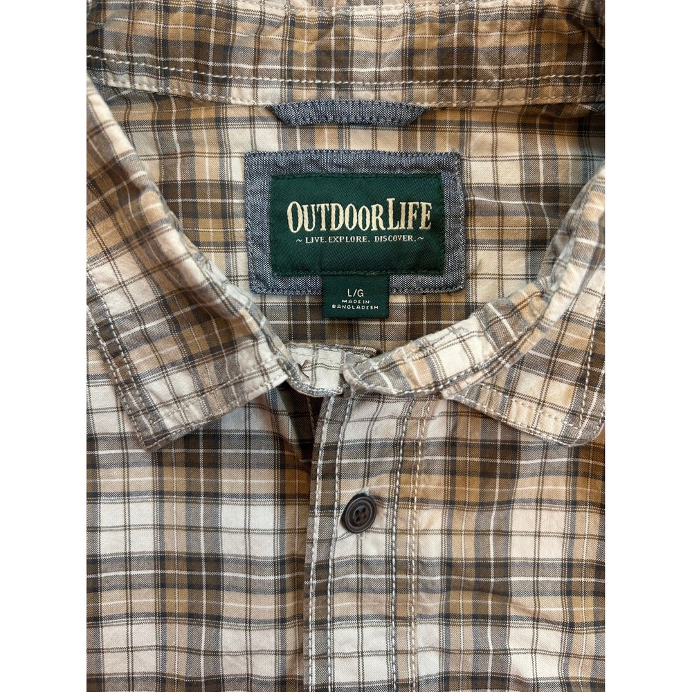 Outdoor Life Mens Plaid Long Sleeve Button Up Shirt Size Large - Tan Beige Plaid